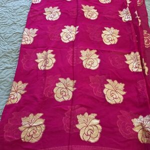 Vibrant Pink and Gold Floral Fabric